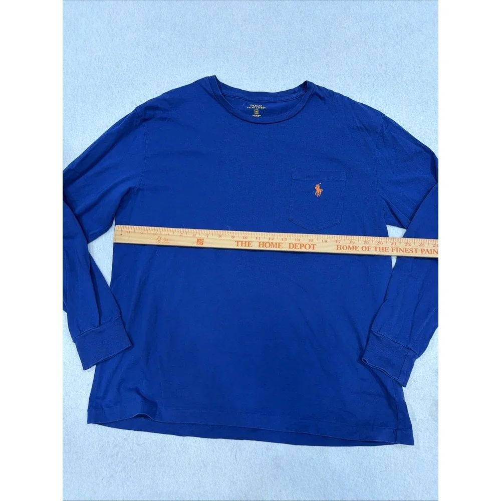 Polo Ralph Lauren Mens‎ Med Blue Long Sleeve Pocket T Shirt Crew Neck Cotton